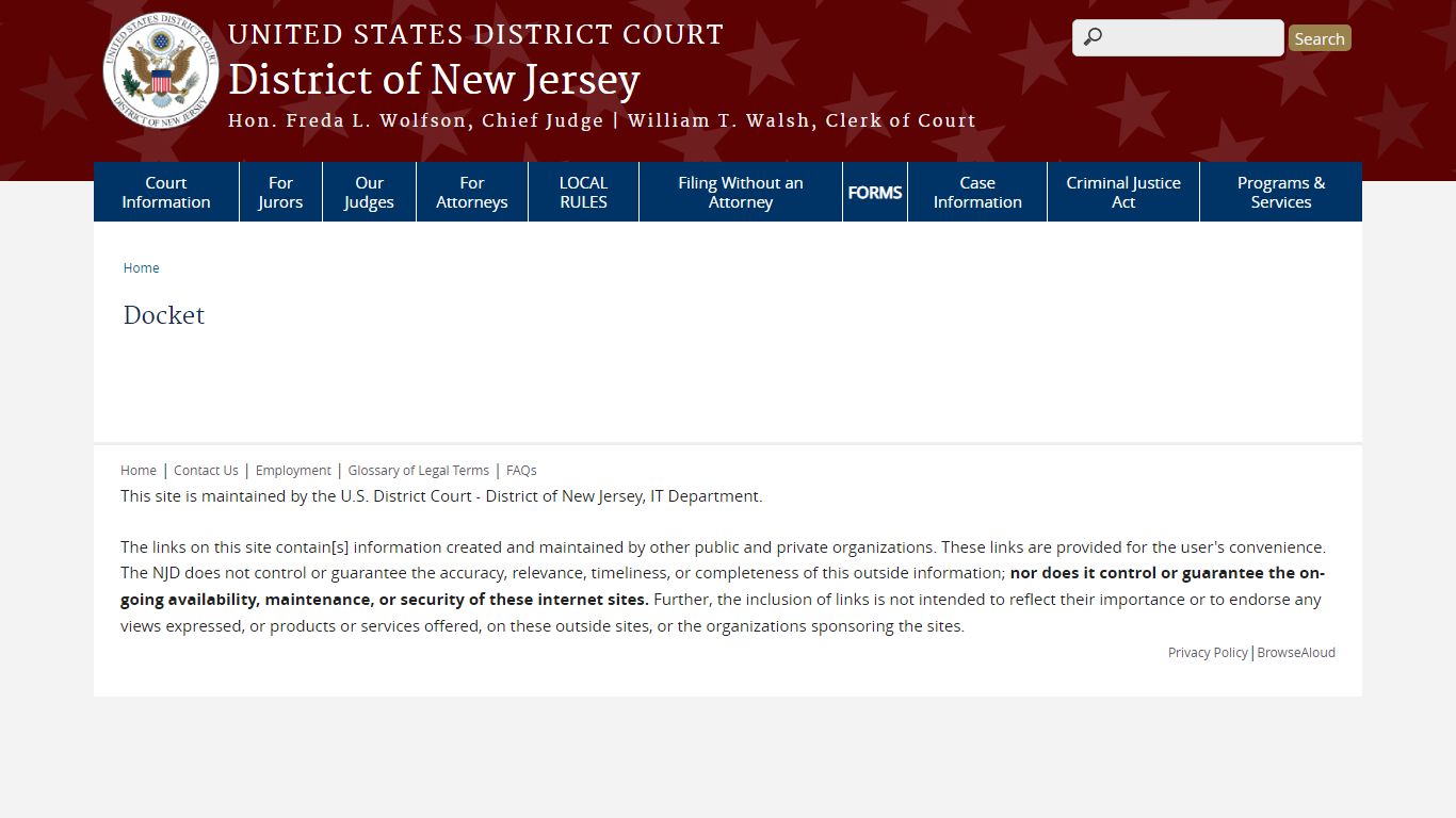 Docket | District of New Jersey | United States District Court